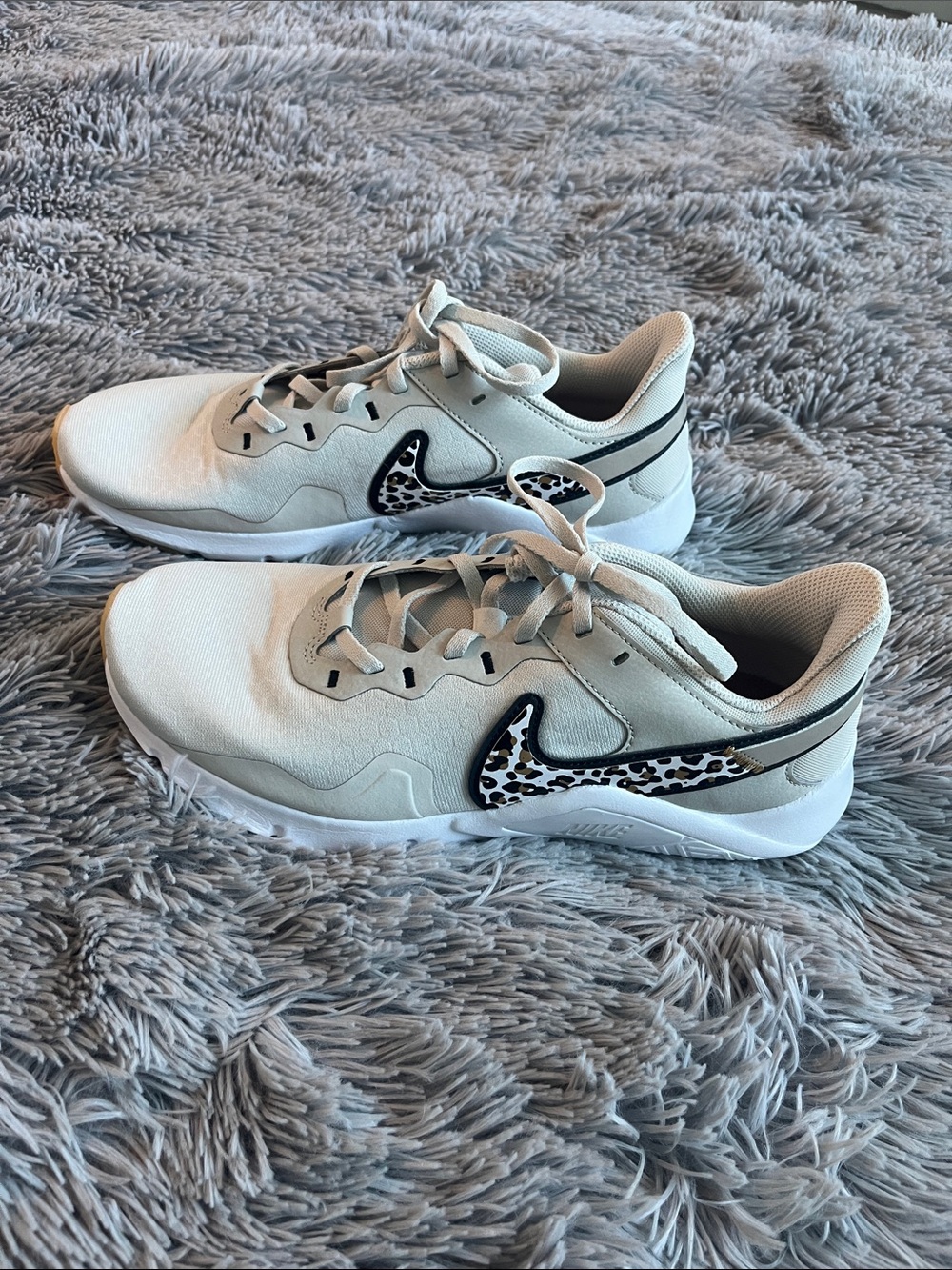Worn once! Nike Women's Cream/Black Leopard Swoosh Athletic Running Shoes